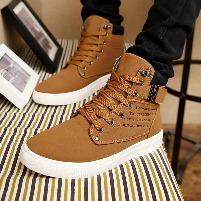 Men's Sneakers 2020 Autumn Winter Warm Matte Leather High Top Men's Shoes Large Size Size 47 Retro Casual Men's Boots Male