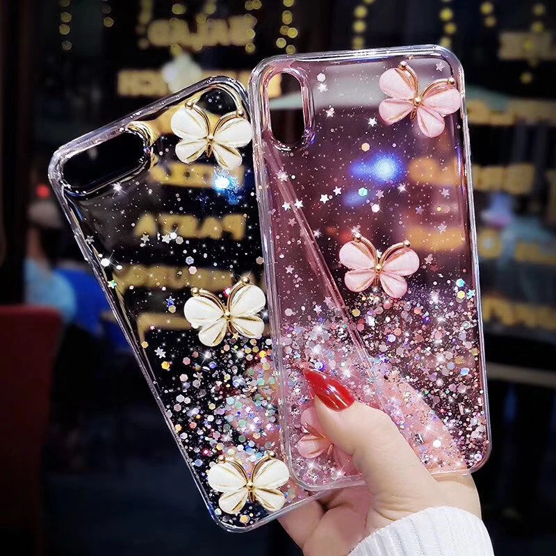 butterfly Glitter Case Redmi Note 9 pro Cover Redmi Note 8 8T 7 6 5 4 9S Pro Max For xiaomi mi note 10 lite A3 LITE Poco X3 NFC