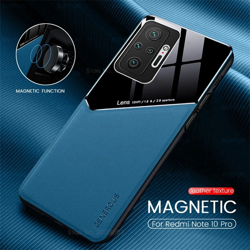 redmy note10 pro case leather texture car magnetic holder cover for xiaomi redmi note 10 pro 10s 10t soft frame shockproof coque