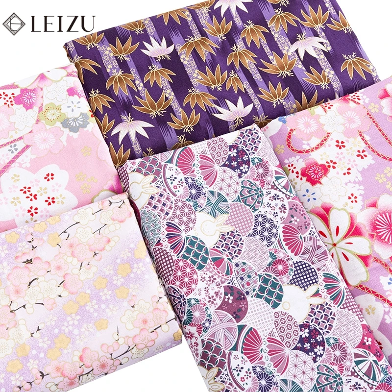 Purple Printed Cotton Fabrics Japanese Sewing Quilting Fabric For DIY Dress Or Patchwork Needle Arts TJ1023