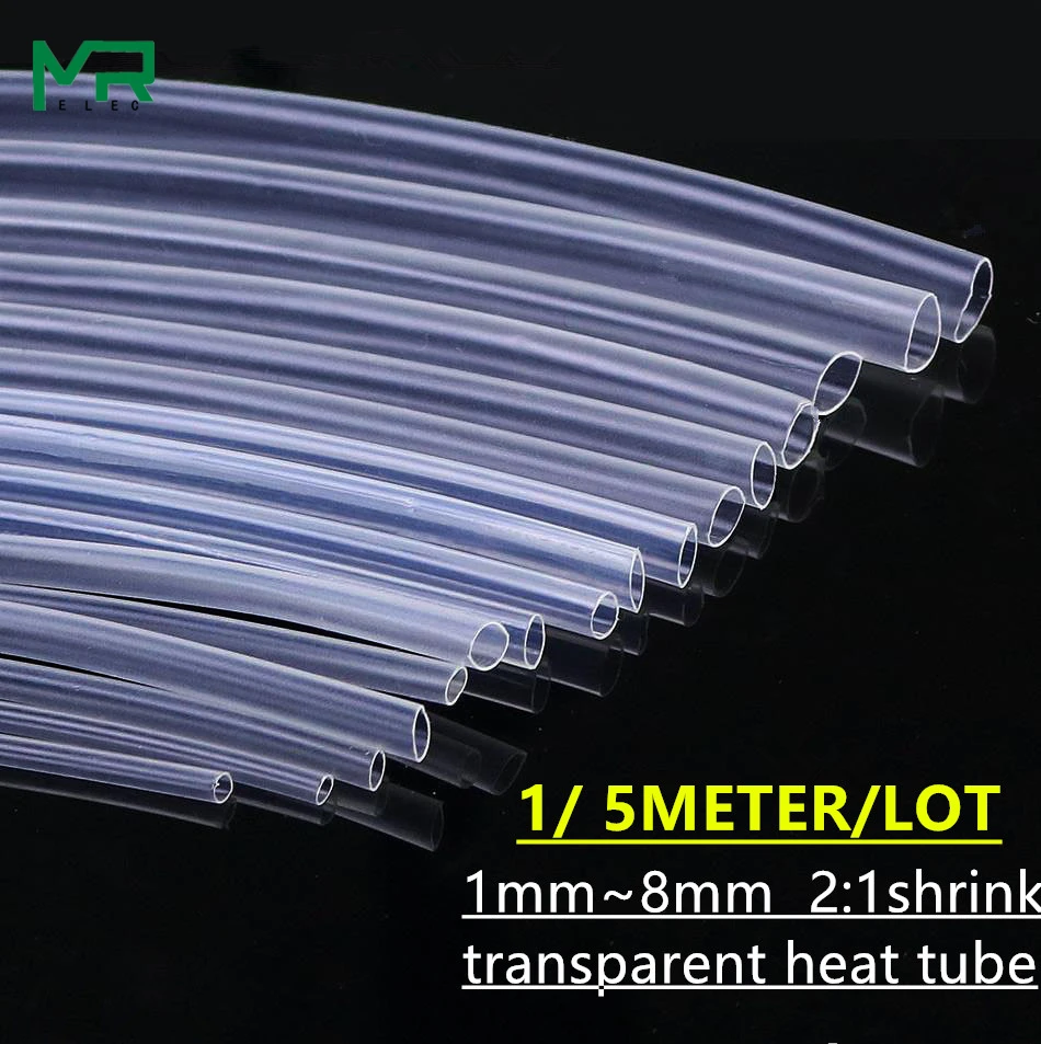 1/ 5METER/LOT 2:1 transparent  heat shrink tube 1mm~8mm Polyolefin Wire Cable Electronic component  Insulated Sleeving