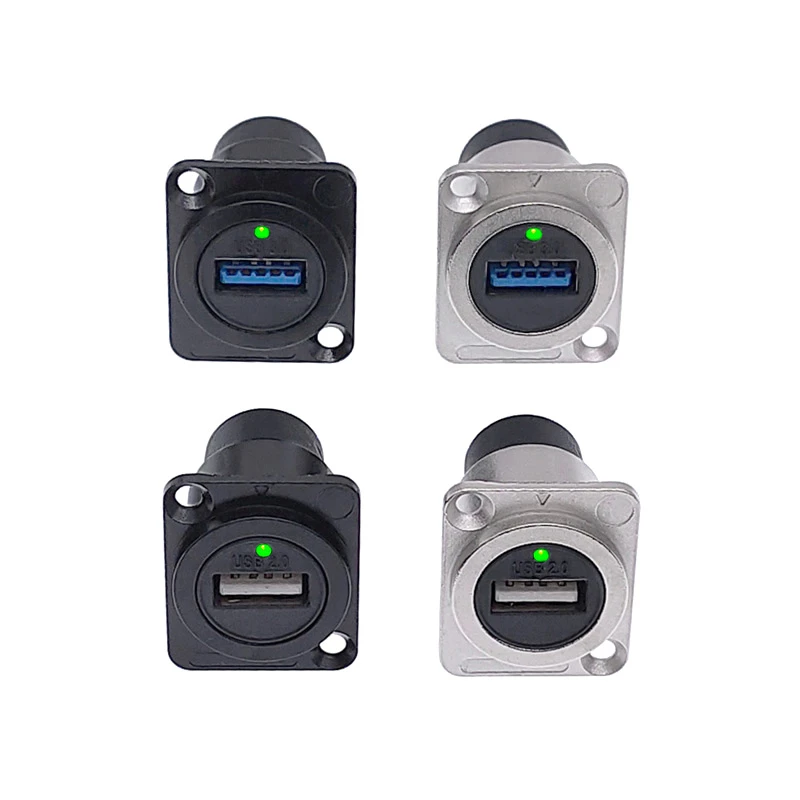 USB connector with LED light USB 2.0 USB 3.0 D type female to female connector panel mounting USB socket