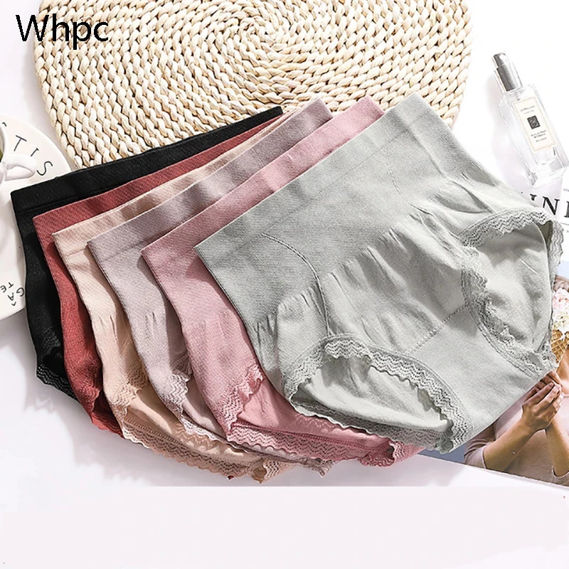 High Waist Panties Women's Lace Breathable Cotton Female Underwear Solid Briefs Ladies Sexy Slimming Underpants