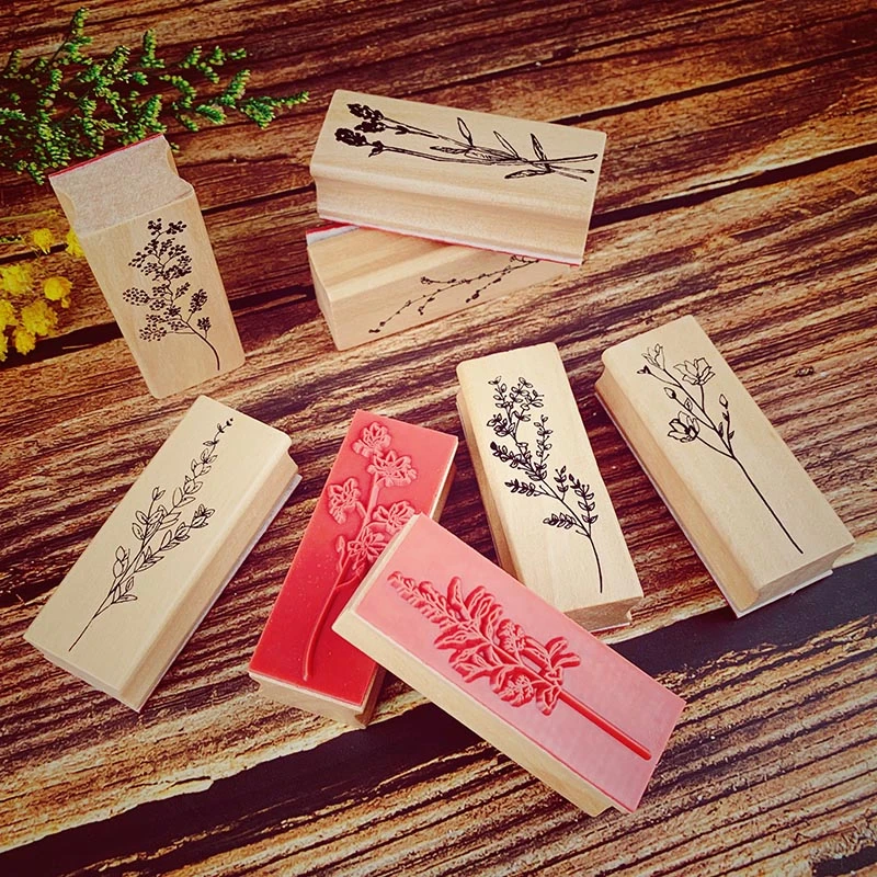 Wooden Rubber Stamps Set Vintage Plant Tree Flower DIY Rubber Stamp For Card Making Scrapbooking