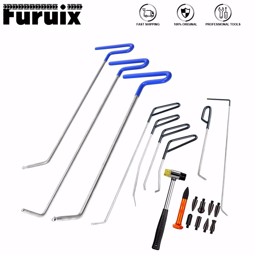 Furuix Tools Paintless Dent Repair Spring Steel Rods Body Dent Removal Hail Set Repair Hammer with 8 pcs Tap Down