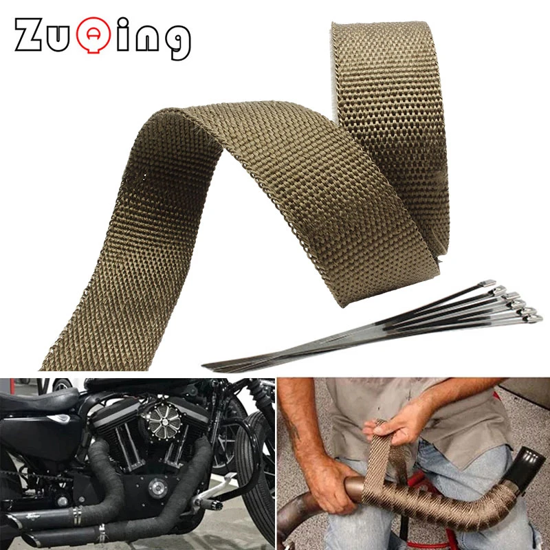 5cm*5M Exhaust Heat Wrap Thermal Tape Fiberglass Heat Wrap Manifold Insulation Roll Resistant with Stainless Ties