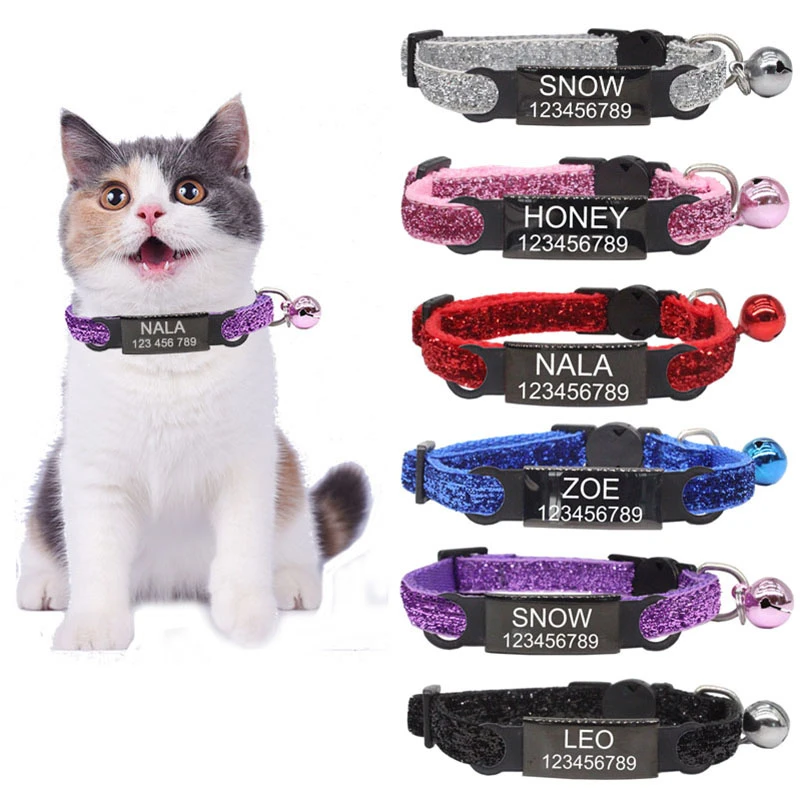 Nylon Cat Collar Personalized Pet Collars With Name ID Tag With Bell Adjustable Buckle Dog Collar Puppy Supplies Small Chihuahua