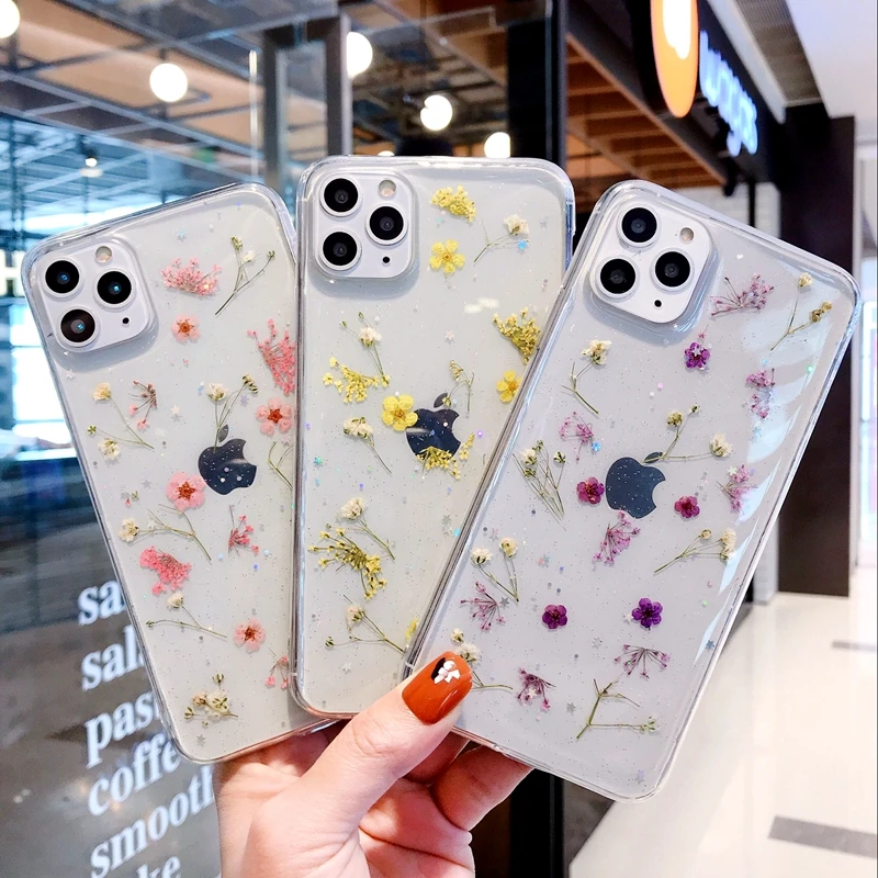 Dry Flower Transparent Phone Case For iphone 11 12 13 mini Pro Max XS X XR 6 6S 7 8 plus SE 2020 Soft Shockproof Cases Cover