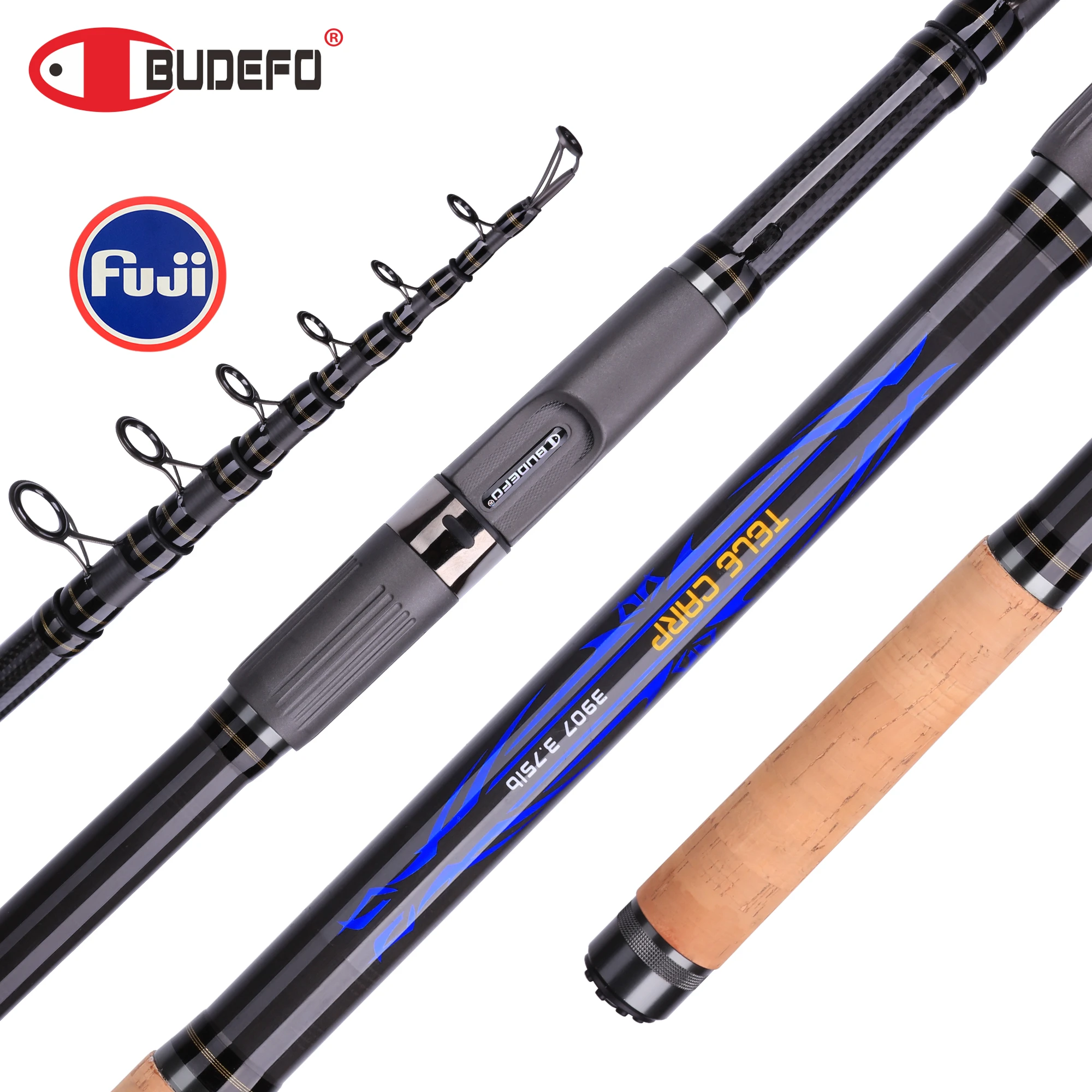 BUDEFO Telescopic Carp Fishing Rod 3.75lb3.0/3.3/3.6/3.9m carbon spinning casting travel rod FUJI guide power60-180g Surf Rod