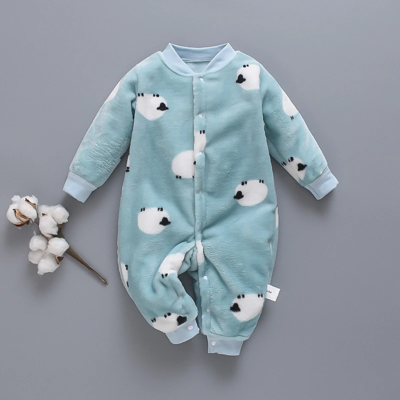 Autumn & Winter Newborn Baby Clothes Dinosaur Print Baby Boy Romper Warm Infant Baby Boy Girl Soft Fleece Jumpsuit Pajamas