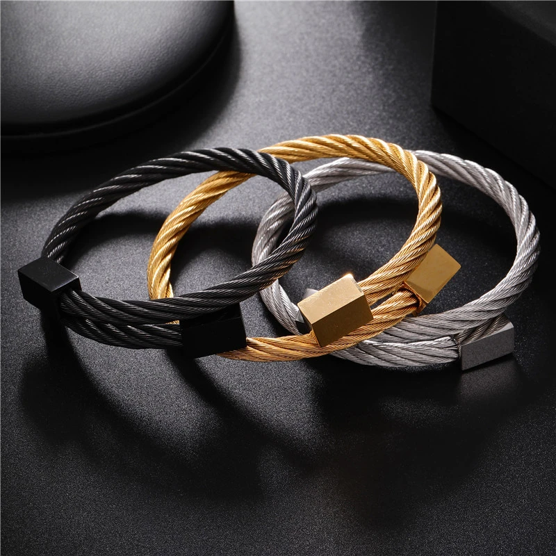Classic Men Bracelet Charm Jewelry Fashion Luxury Gold plated Stainless Steel Cube Handmade Bracelets Male Homme