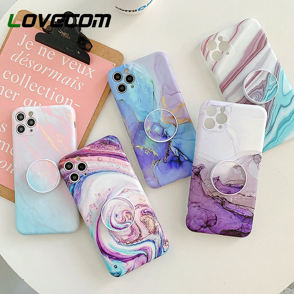 Camera Protection Marble Phone Case With Holder For iPhone 13 Pro 12 11 Pro Max XR X XS Max 7 8 Plus Case Soft Phone Back Cover