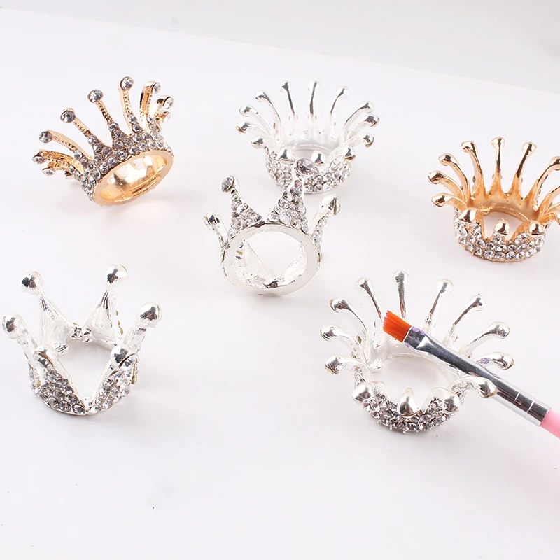 1pc Retro Manicure Brush Pen Holder Nail Art Brush Painting Pen Diamonds Crown Shape Pen Brush Holder Nail Art Accessories Tools