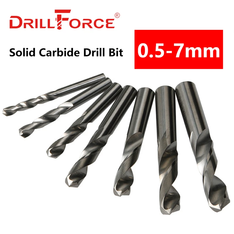 Drillforce 0.5mm-7mm Solid Carbide Drill Bits Set, Uncoated (Bright) Finish, Round Shank, Spiral Flute Twist Drill Bit For Metal