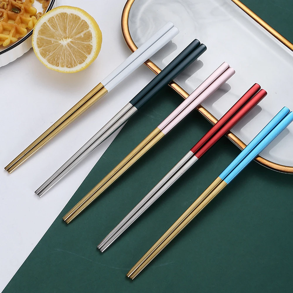 Stainless Steel Chopsticks Noodles Hanamaki Metal Chopsticks Non-Slip Kitchen Utensils Reusable Chopsticks Non-Slip Dropshipping