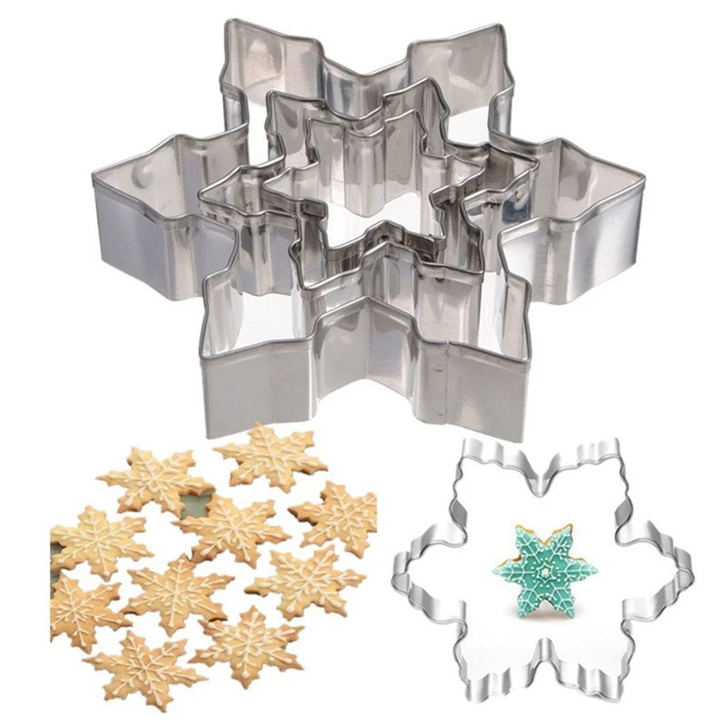 3Pcs/Set Christmas Snowflake Molds Stainless Steel Cookie Cutters Cake Biscuit Moulds Fondant Icing Mold Christmas Baking Mold