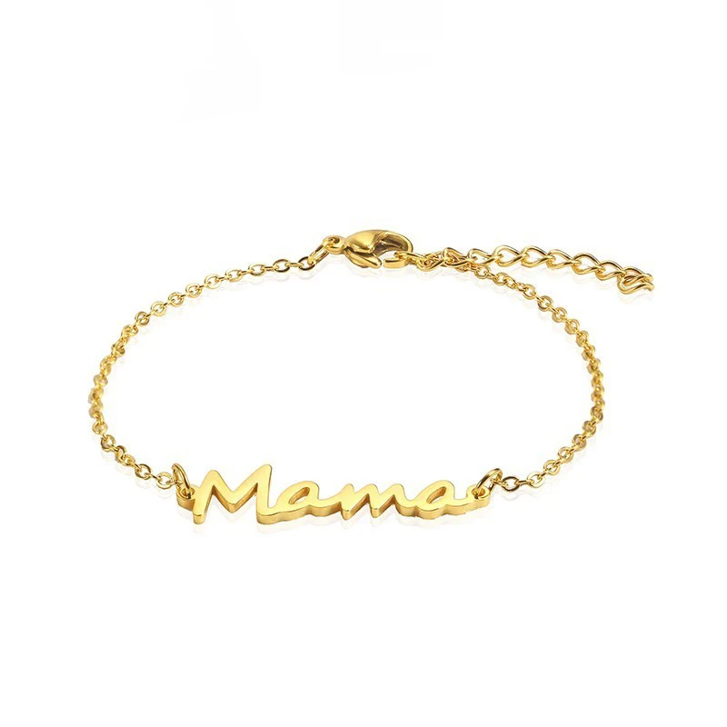 RIR Stainless Steel Mama Chain Link Bracelet Gold Mom Bracelet Mothers Day Gift New Mama Gifts