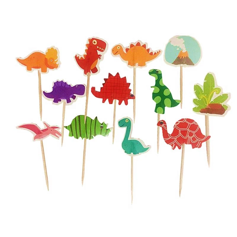 Happy Birthday Dinosaur Theme Paperboard Cupcake Toppers With Sticks Baby Shower Event Party Decorations Cake Toppers 24/96pcs
