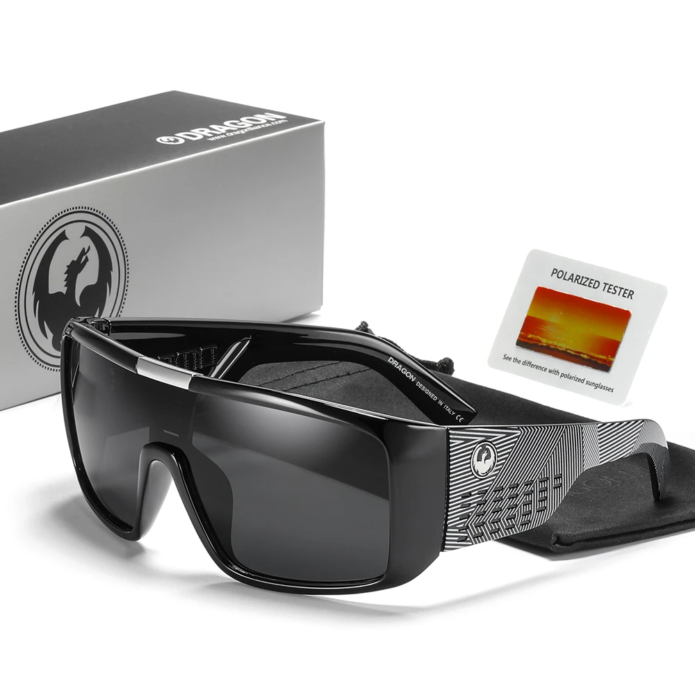 Dragon Windproof Shield Frame Polarized Sunglasses Men Sport Goggle Eyewear Over Size Sun Glasses Domo With Box D2030
