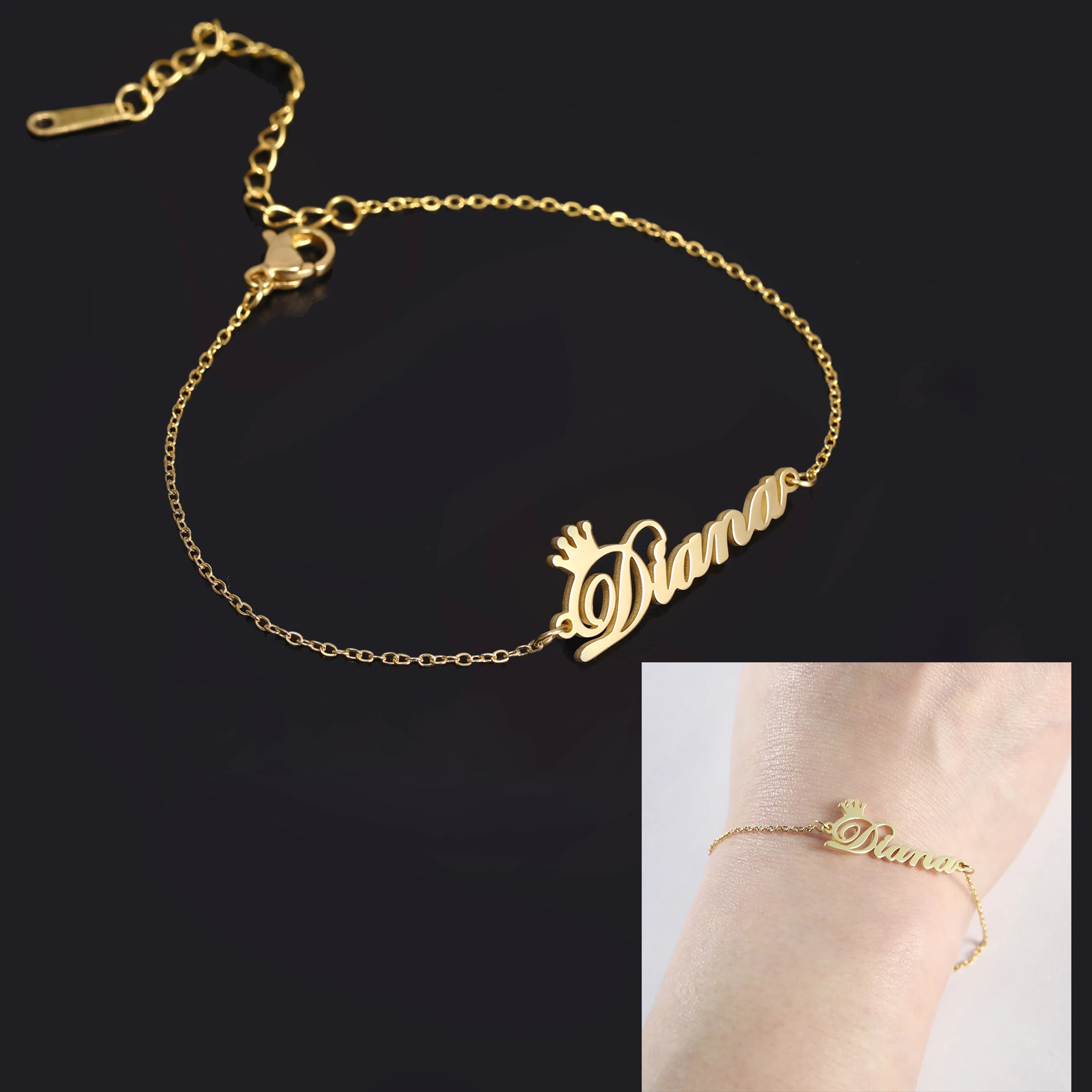 Sipuris Custom Name Bracelets With Crown For Women Girl Stainless Steel Customized Personalized Unique Bracelet Jewelry Children