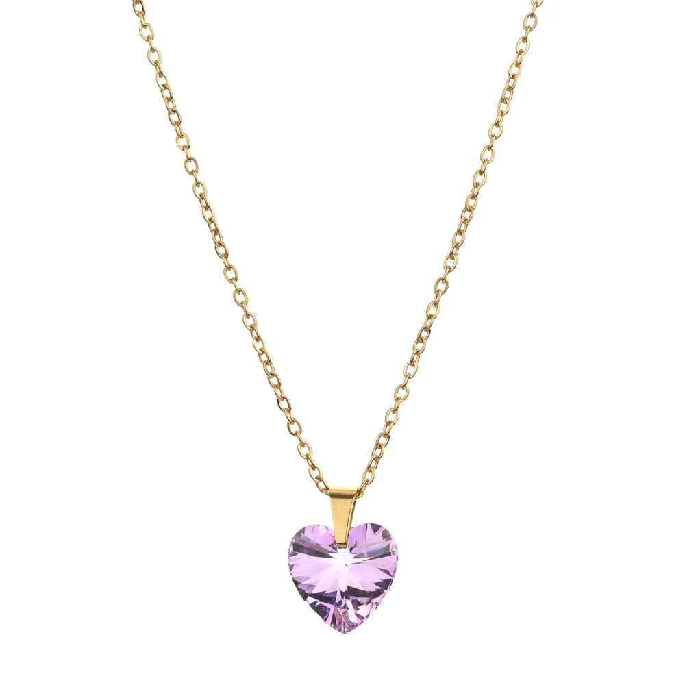 ZMZY Stainless Steel Chain CZ Crystals Heart Necklaces Pendants For Women Girls Gift Necklace Women Clavicle Accessories Fashion