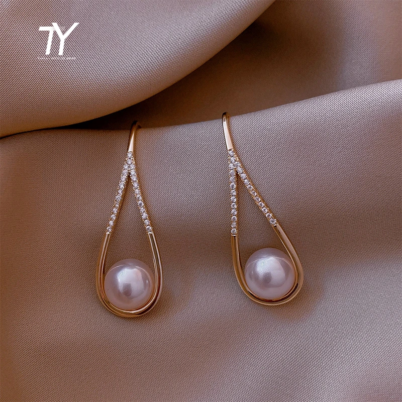 High Level Exquisite Geometric Gold Earrings For Woman 2021 Korean Fashion Jewelry Luxurious Gothic Party Girl‘s Pearl Earrings