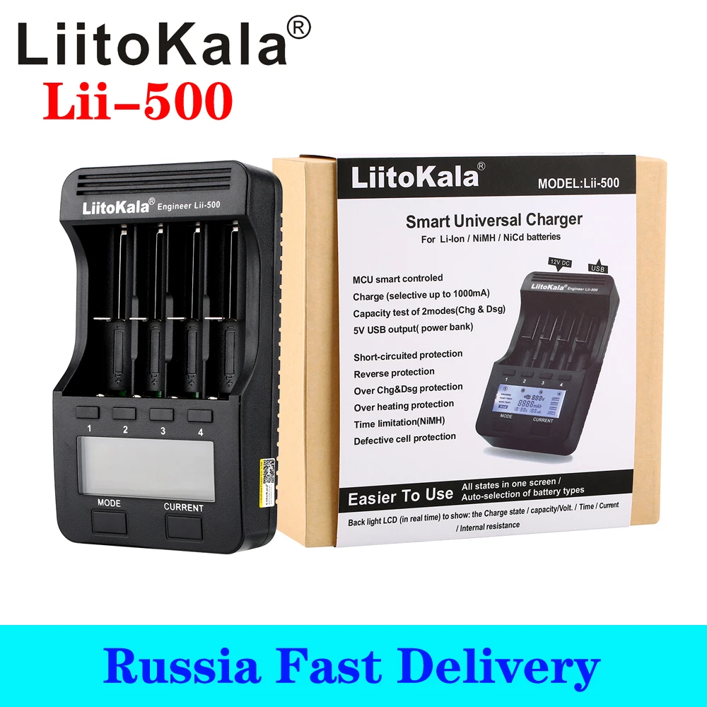 liitokala Lii-500 LCD 4 Slot 3.7 1.2 NiMH USB Battery Charger for AA AAA 18650 18350 18500 16340-18650 / 26650/16340