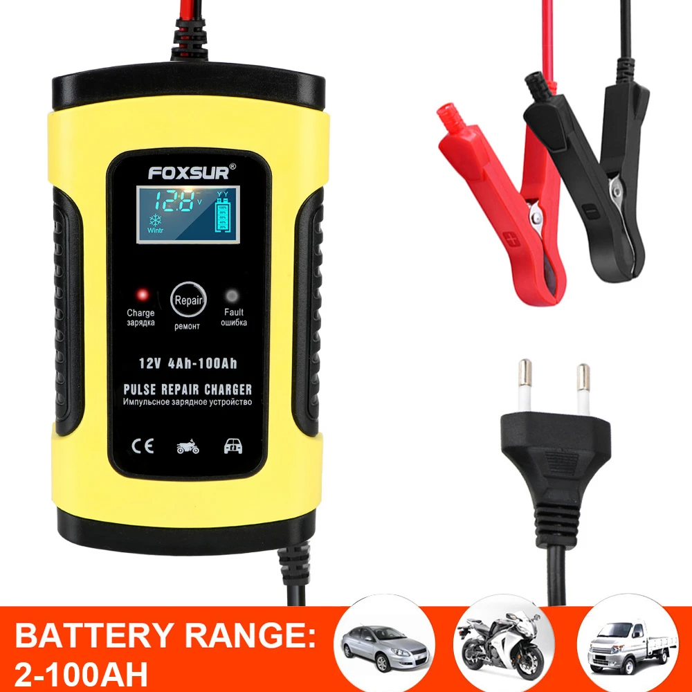 12V 6A Car Motorcycle Lead Battery Charger For Auto Moto Intelligent Digital LCD Display Lead Acid Battery-Chargers