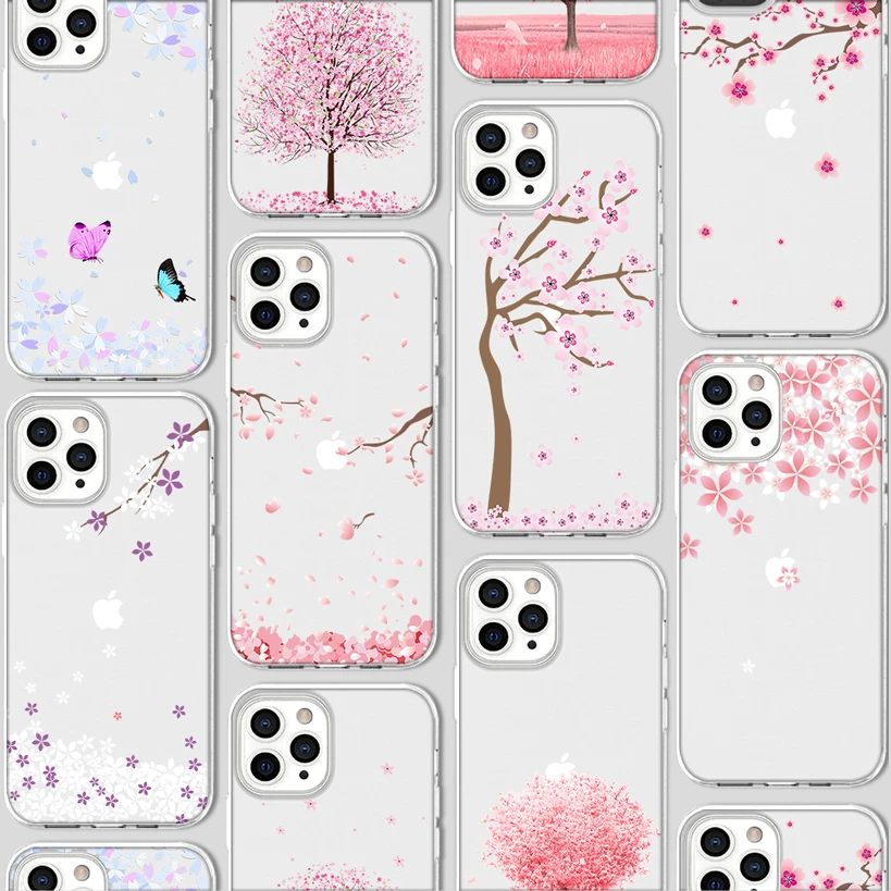 Cherry Blossoms Tree Case for Iphone 13 Case for IPhone 12 13 11 Pro XR 7 X XS Max Mini 8 6 6S Plus 5 5S SE 2020 Silicone Cover