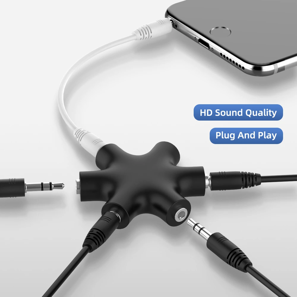 3.5mm Audio Aux Cable Splitter 1 Male to 5 Female Headphone Port 3.5 Jack Share Adapter for Tablet MP3 MP4 Smart Mobile Phone