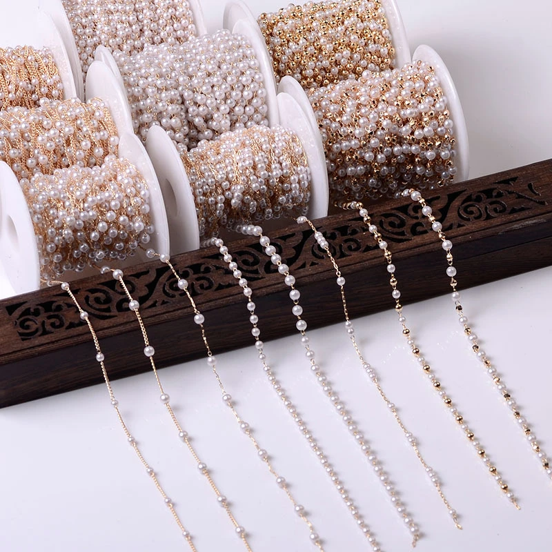 1 meter Beaded Chain Imitation Pearl Chain Copper Necklace Chain Handmade Accessories for Jewelry Making Components Crafts DIY