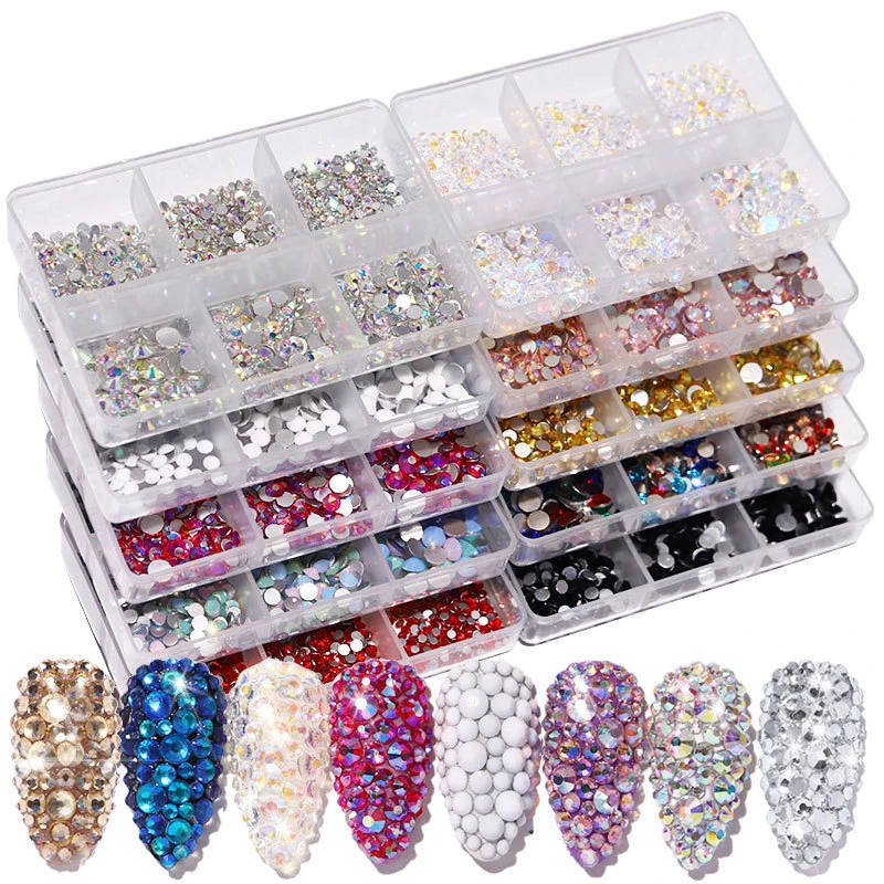 New Box Packing Crytsals Kinds Of Color Nail Rhinestone  Flat Bottom Multi-size Crystals Nail Art 3D Decoration Strass Gem