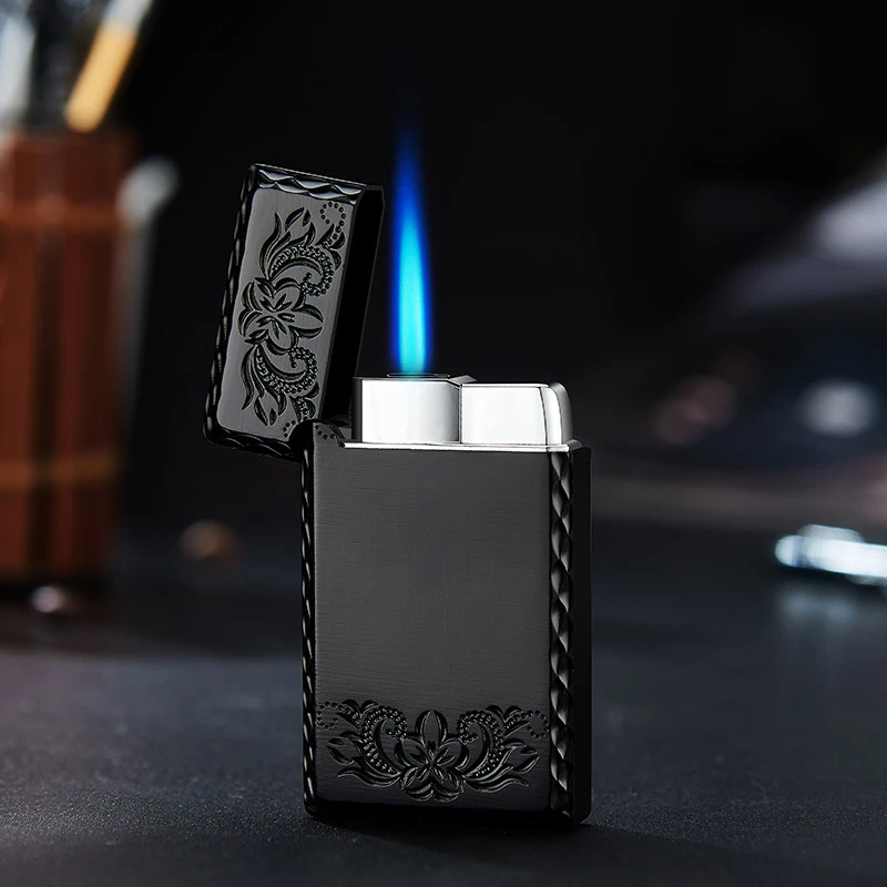 2020 New 1300C Blue Flame Butane Turbo Lighter Square Mini Gas Lighter Metal Lighters Smoking Accessories Cigarettes Lighters