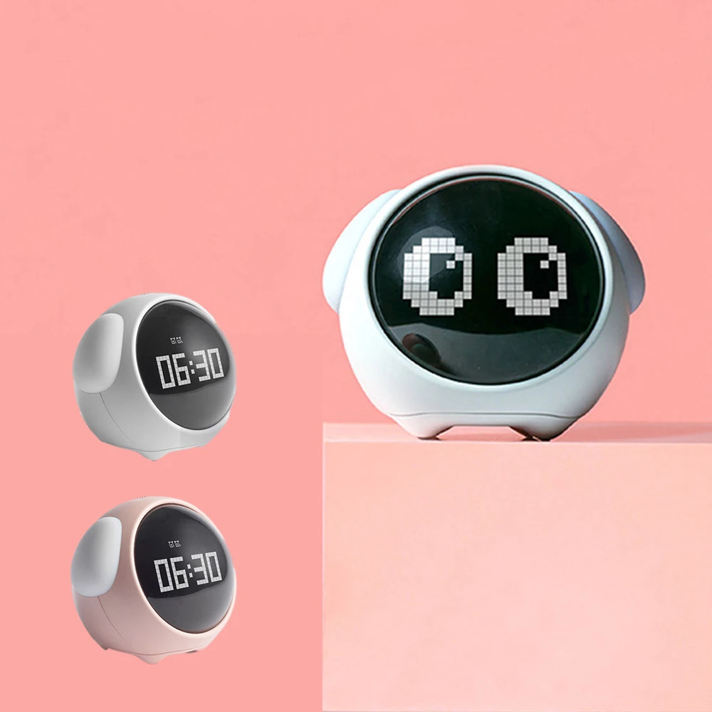 Table Clock Expression Alarm Clock Pixel Alarm Clock Bedside Kids Night Wake Up Light Multi Function Alarm Clock Child