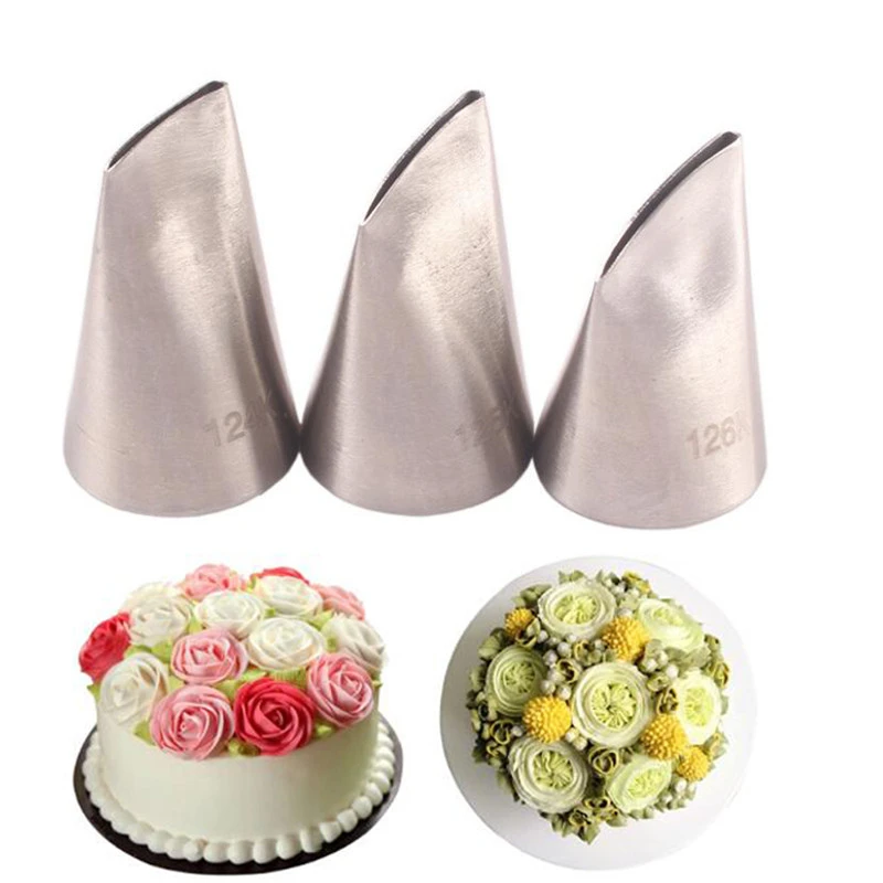 #124K#125K#126K 3pcs Rose Petal Pastry Nozzles Stainless Steel Nozzle Set DIY Icing Piping Tips Cupcake Cake Decorating Tools