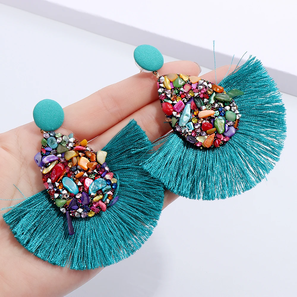 1Pair New Fashion Bohemia Tassel Earrings Colorful Charm Crystal Glitter Sequins Dangle Fringe Drop Women Jewelry Accessories