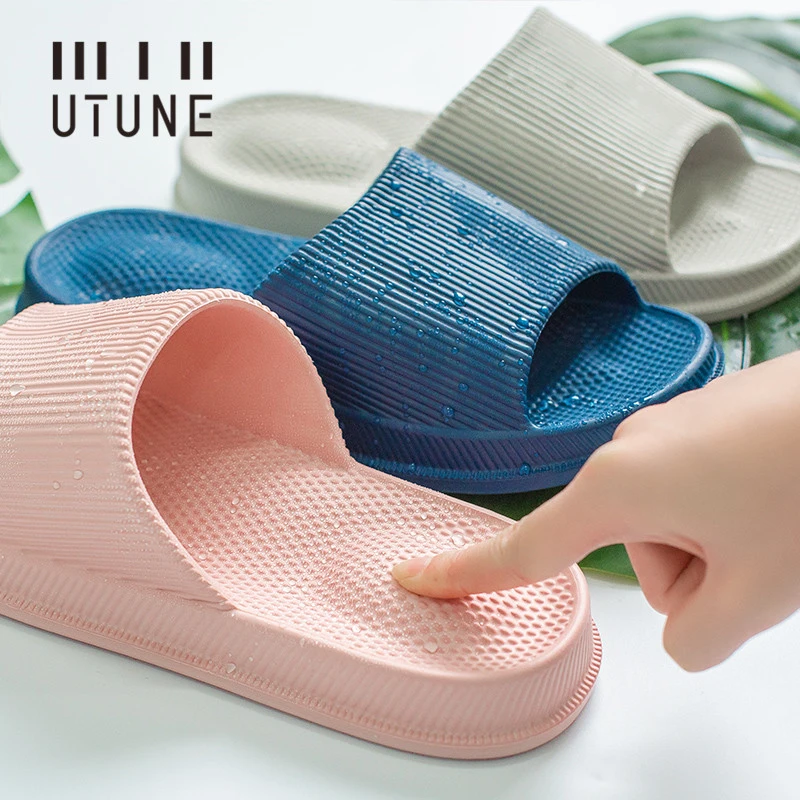 UTUNE Non-slip Massage Slippers Women EVA Indoor Slippers Light Women House Bath Shoes Man Waterproof Sandals Slides Bathroom