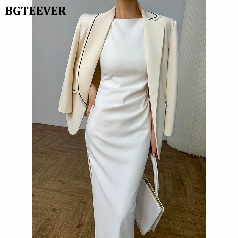 BGTEEVER Elegant Slash Neck Sleeveless Solid Dress for Women Slim Waist Side Split Female Bodycon Dress 2021 Summer Vestidos