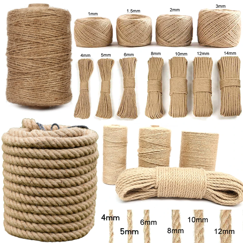 1-14mm Natural Jute Twine Vintage Jute Rope Cord String Twine Burlap For DIY Crafts Gift Wrapping Gardening Wedding Decor 2-100M