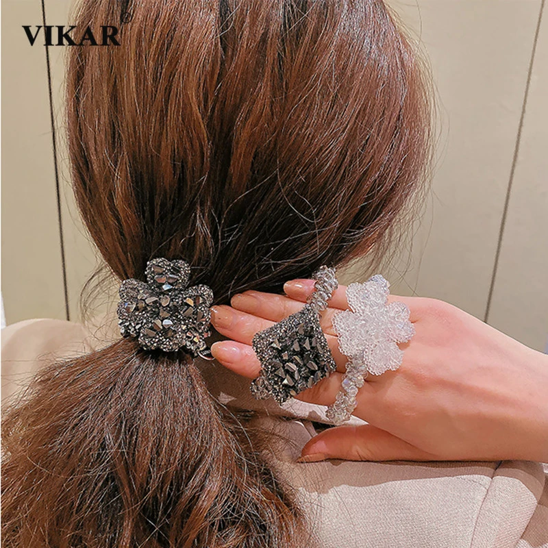 New Women Shinny Crystal Elastic Hair Bands Hair Tie Girls Fashion Korean Hair Accessories Handmade Head Bands Horsetail VIKAR