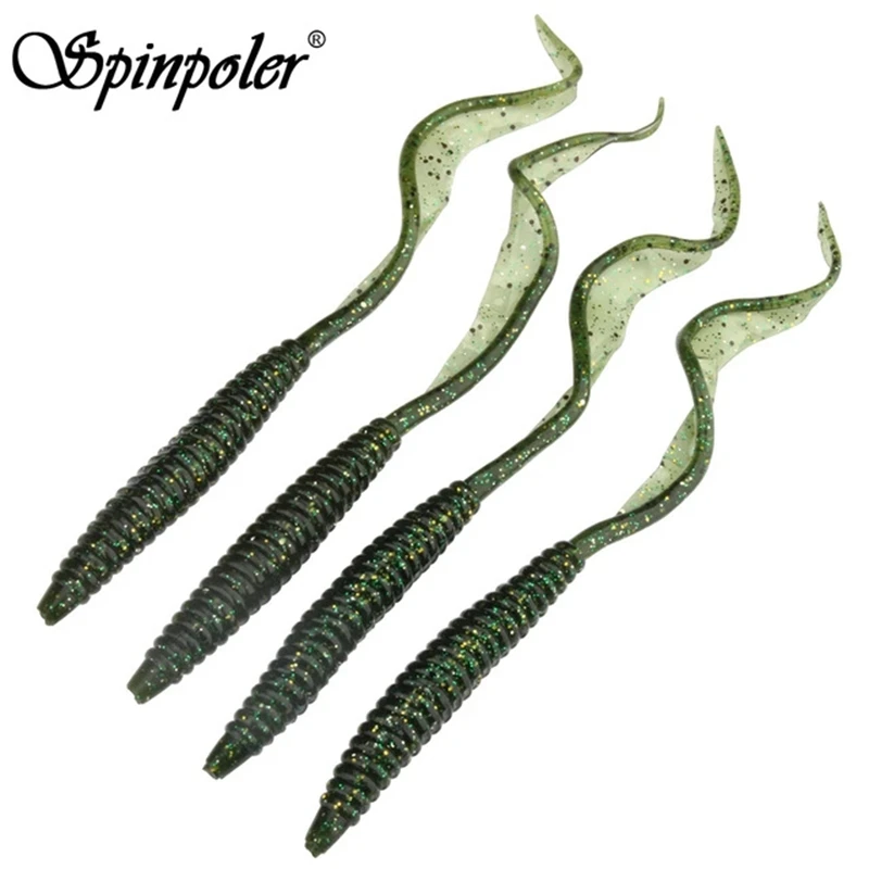 Spinpoler 5pcs/Lot 18cm 13cm Soft Worm Baits Flexible Long Tail 4 Colors Silicone Earthworm Worms Lifelike Fishing Lure