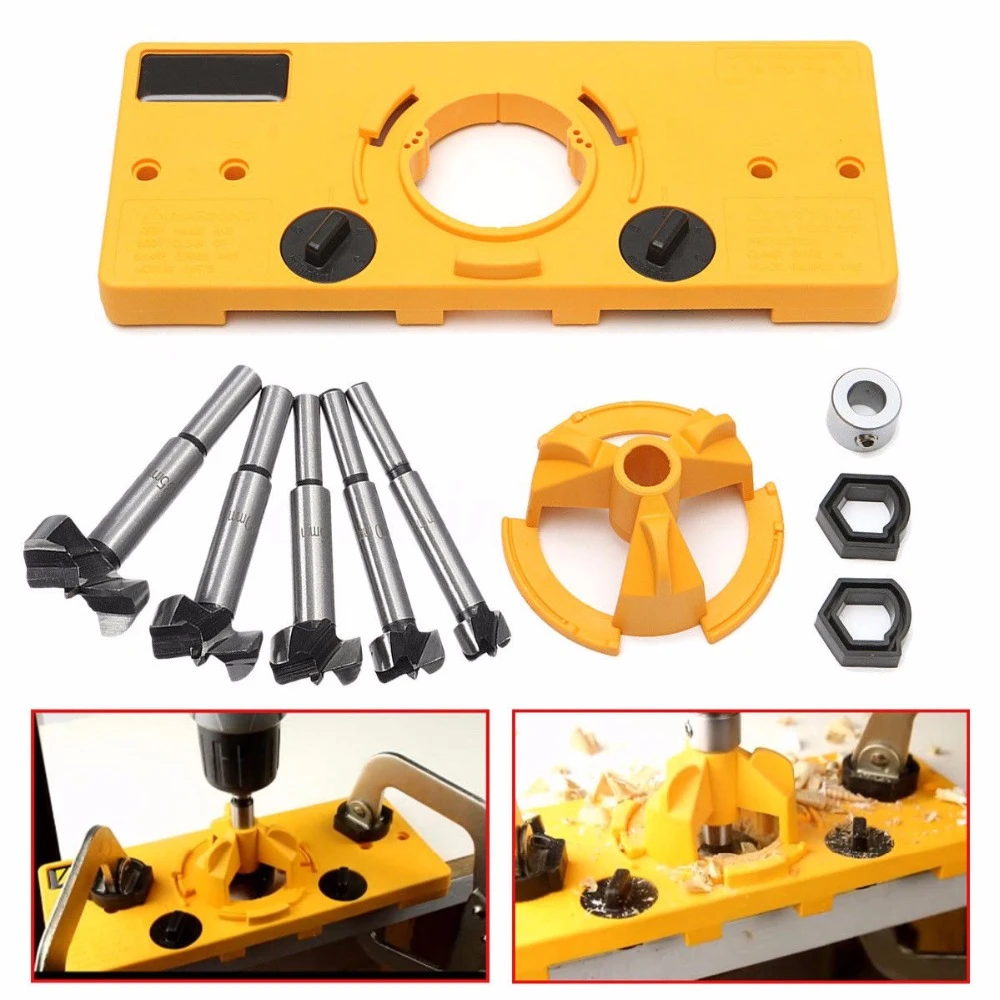 Concealed 35MM Cup Style Hinge Jig Boring Hole Drill Guide + Forstner Bit Wood Cutter Carpenter Woodworking DIY Tools