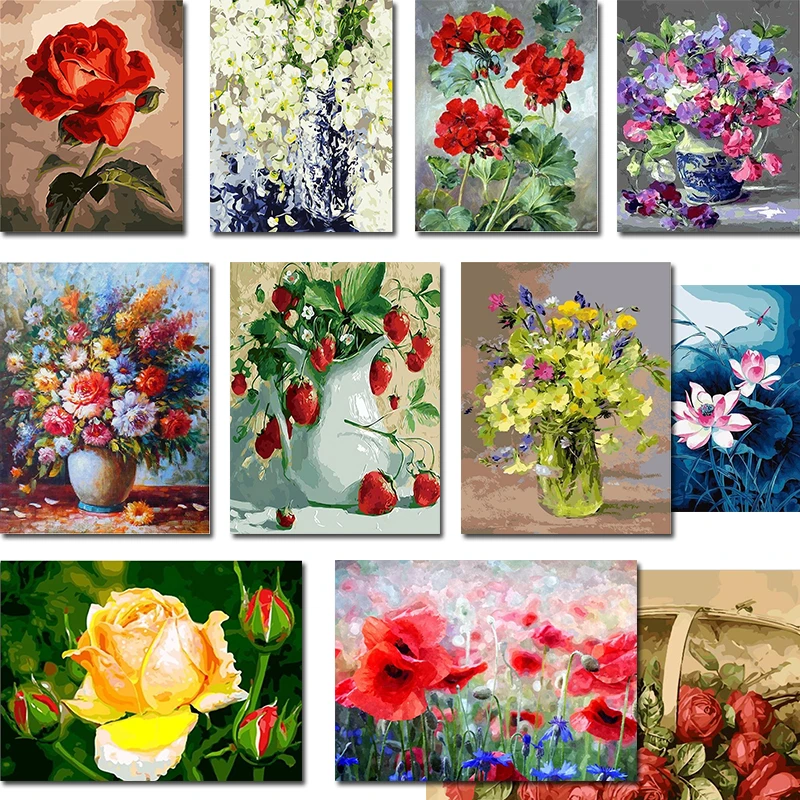 GATYZTORY DIY Painting By Numbers Flowers HandPainted Oil Painting Acrylic Painting Home Decor Unique Gift Fun at Home