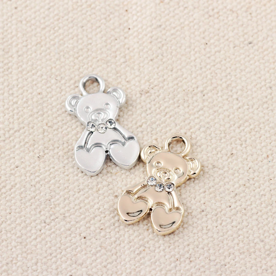 MRHUANG 10pcs Lovely Rhinestone Bear Charms Alloy Pendant fit for bracelet DIY  Fashion Jewelry Accessories