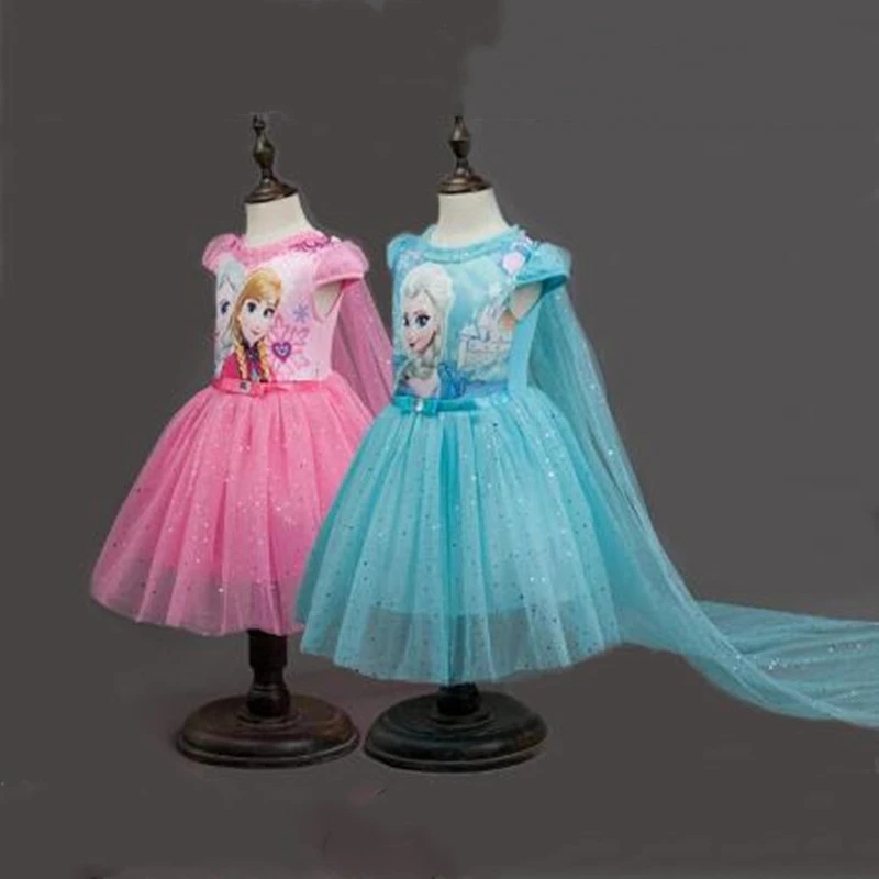 New Anna Elsa Sofia Girls Shawl Trailing Dress Cartoon Cosplay Snow Queen Princess Costume For Girls Kids Christmas Clothing