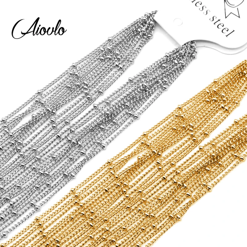 Aiovlo 10pcs/lot Width 1.5mm Stainless Steel Bead Chain Necklace Chains for DIY Jewelry Findings Making Materials Accessories