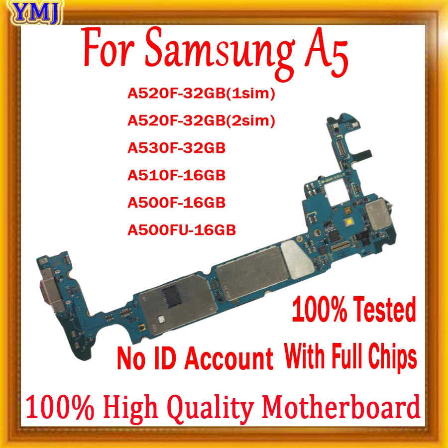 With Full chips for Samsung Galaxy A5 A520F A510F A530F A500FU Motherboard, Original unlocked logic board,Free Shipping