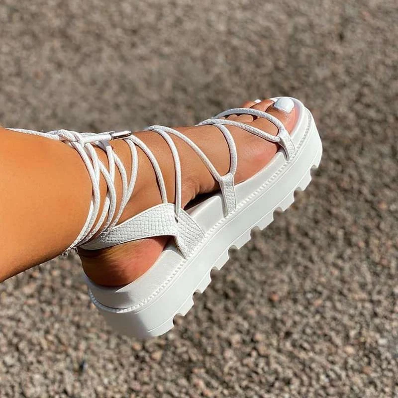 Fashion Woman Gladiator Sandal Ladies Wedge Shoes Female Lace Up Platform Shoe Women Cross Straps Boots Thick Bottom Sandals