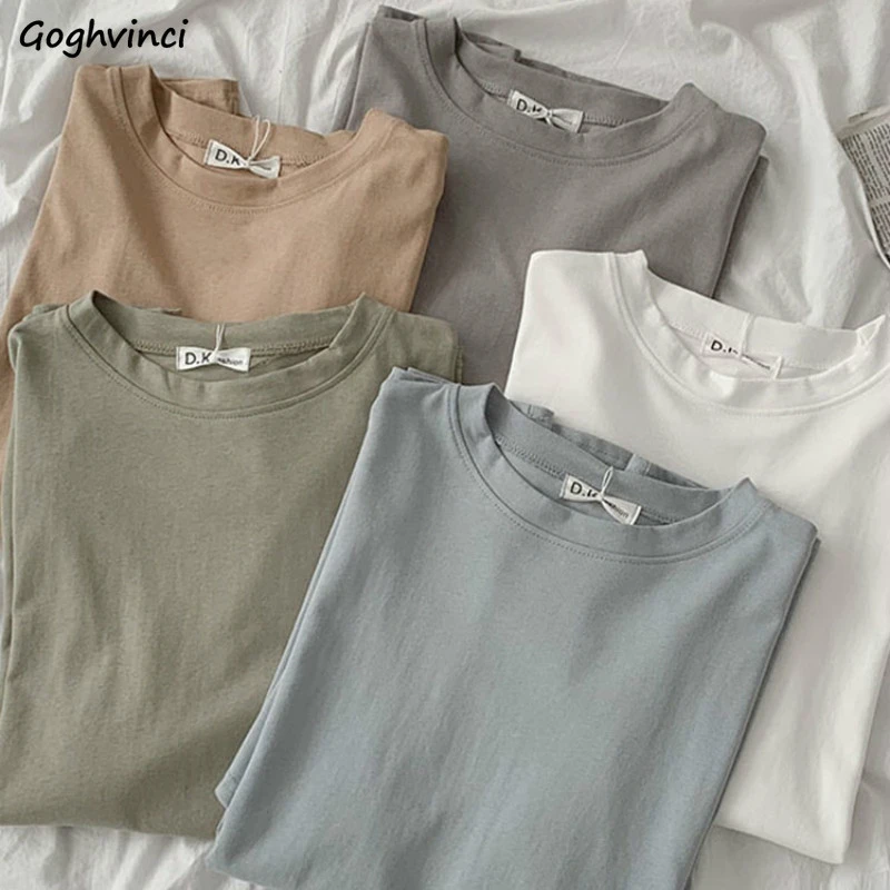 T-shirts Women 5 Colors Solid Short Sleeve Korean Style Simple Loose All-match Students Unisex Soft Casual Trendy Chic Basic New