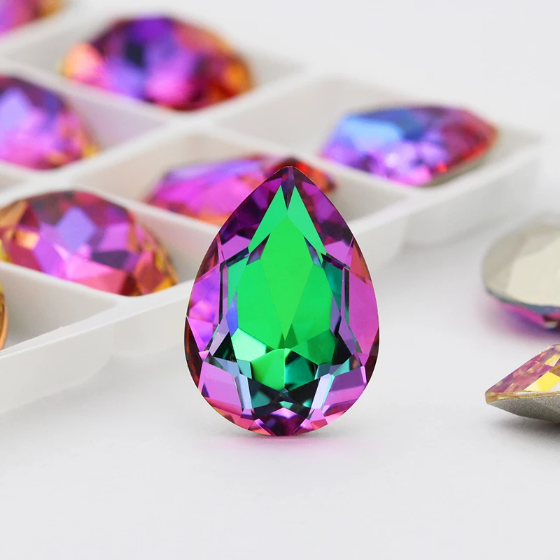 Tear Drop Shape Shiny Rhinestones DIY Crafts Crystal For Dresses Clothes Bags Colorful Pointback Glue On Stones Rhinestones